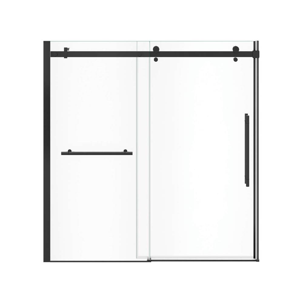 Vela 56.5-59 x 59 in. 8 mm Sliding Tub Door with Towel Bar for Alcove Installation with Clear glass in Matte Black