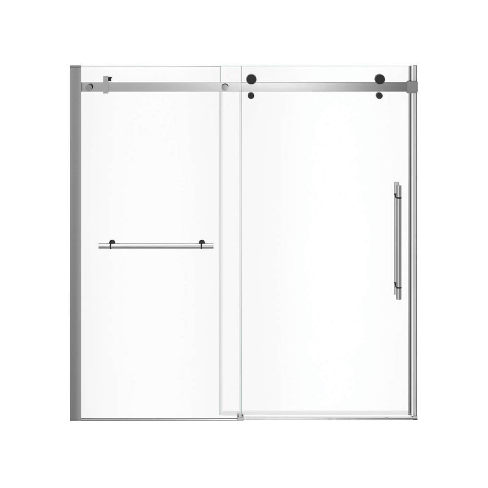 Vela 56.5-59 x 59 in. 8 mm Sliding Tub Door with Towel Bar for Alcove Installation with Clear glass in Chrome and Matte Black