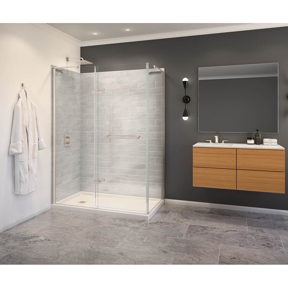 Capella 78 56-59 x 78 in. 8 mm Pivot Shower Door for Alcove Installation with GlassShield glass in Brushed Nickel