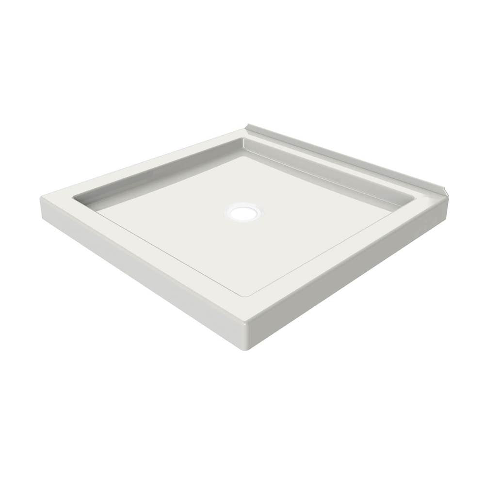 B3Round 3636 Acrylic Wall Mounted Shower Base in White with Center Drain