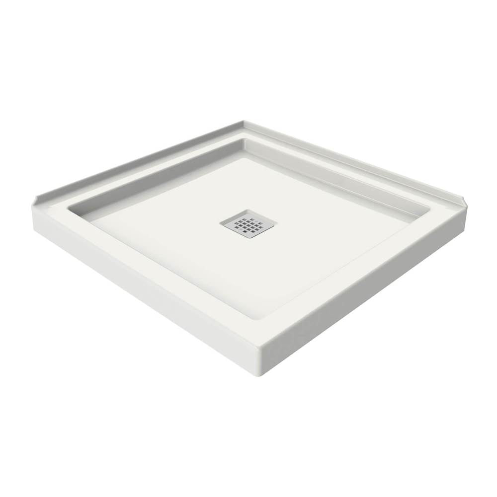 B3Square 3636 Acrylic Corner Left or Right Shower Base in White with Center Drain
