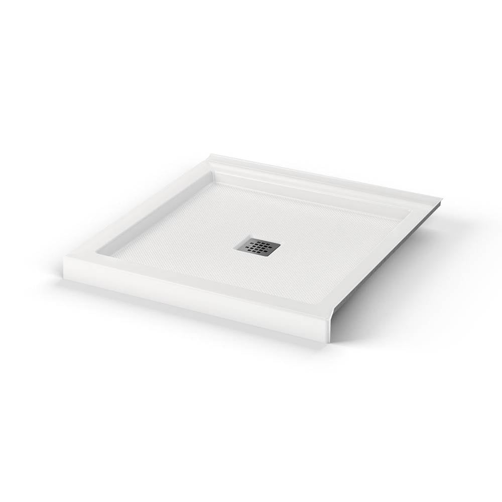 B3Square 3636 Acrylic Corner Left or Right Shower Base in White with Anti-slip Bottom with Center Drain