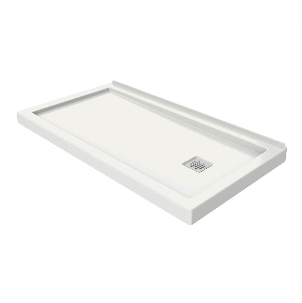 B3Square 6030 Acrylic Wall Mounted Shower Base in White with Left-Hand Drain