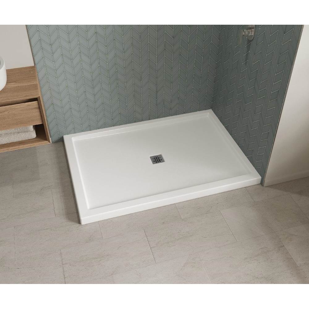 B3Square 6042 Acrylic Corner Right Shower Base in White with Center Drain