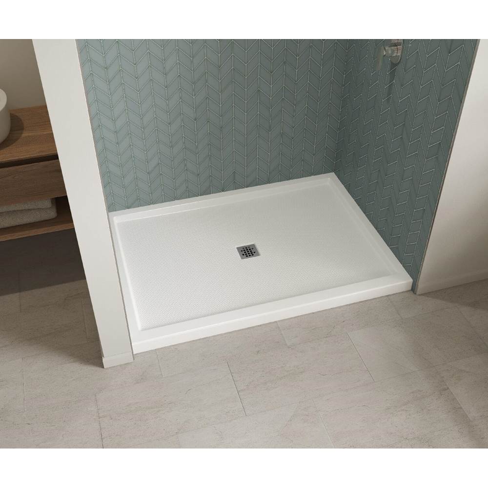 B3Square 6042 Acrylic Alcove Shower Base in White with Anti-slip Bottom with Center Drain