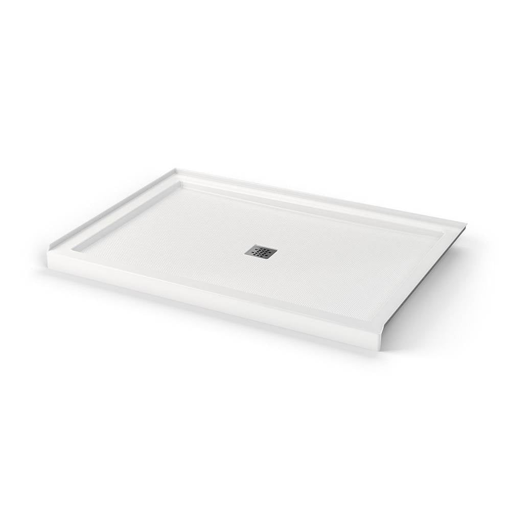 B3Square 6042 Acrylic Alcove Shower Base in White with Anti-slip Bottom with Center Drain