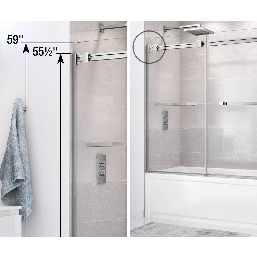 Duel 56-59 x 55.5 x 59 in. 8 mm Bypass Tub Door for Alcove Installation with Clear glass in Brushed Nickel & Matte Black