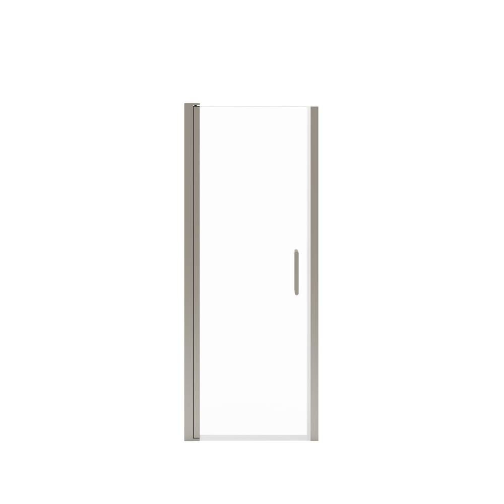 Manhattan 23-25 x 68 in. 6 mm Pivot Shower Door for Alcove Installation with Clear glass & Round Handle in Brushed Nickel