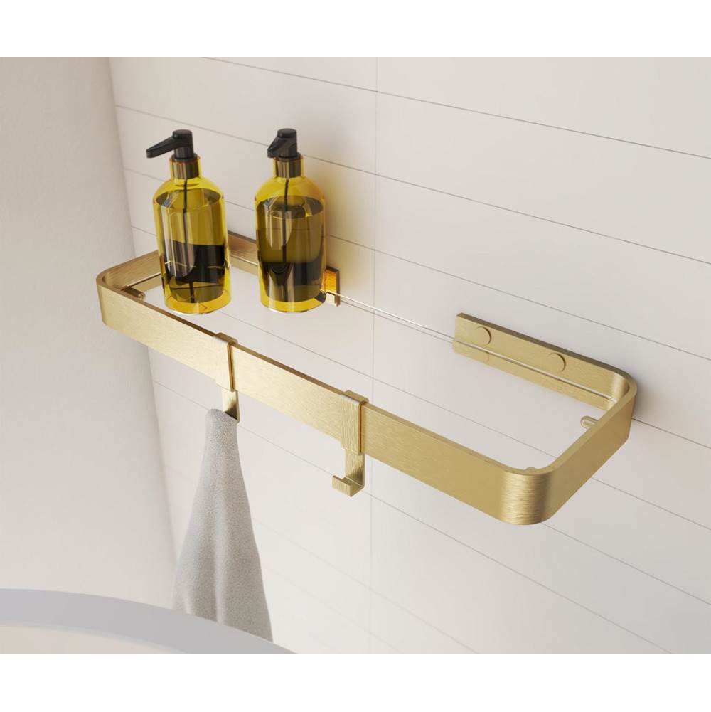 Manhattan Rectangular Shelf with Glass in Brushed Gold
