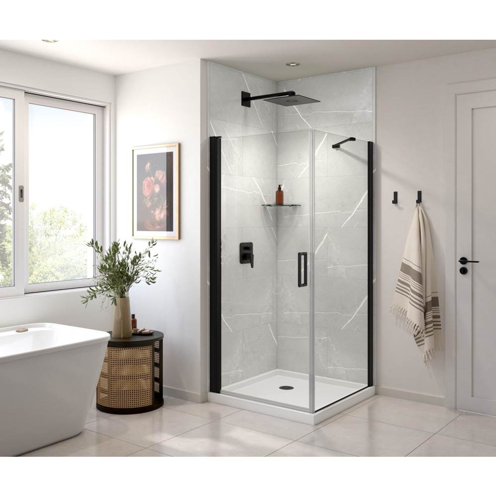 Manhattan Square 36 x 36 x 72 in. 6mm Pivot Shower Door for Corner Installation with Clear glass & Round Handle in Matte Black