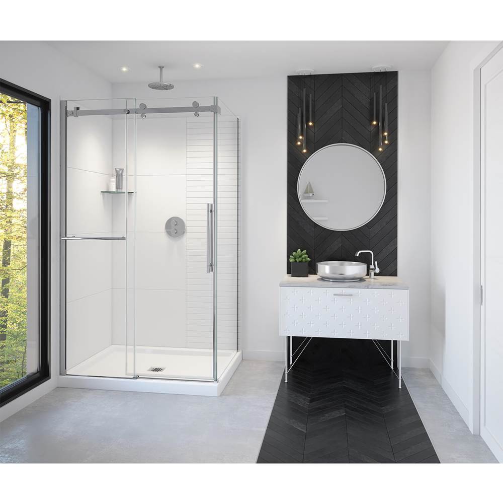 Vela 44.5-47 x 78.75 in. 8mm Sliding Shower Door with Towel Bar for Alcove Installation with Clear glass in Chrome and Matte Black