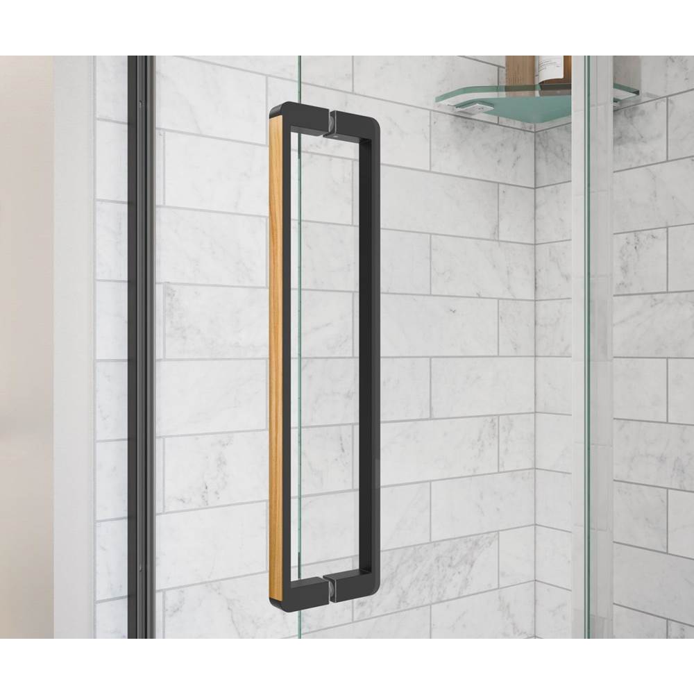 Uptown 57-59 x 76 in. 8 mm Pivot Shower Door for Alcove Installation with Clear glass in Matte Black & Wood