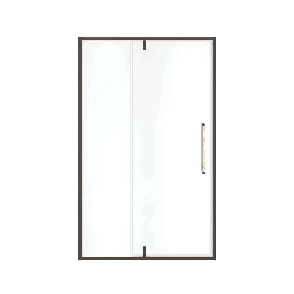 Uptown 45-47 x 76 in. 8 mm Pivot Shower Door for Alcove Installation with Clear glass in Dark Bronze & Beige Marble