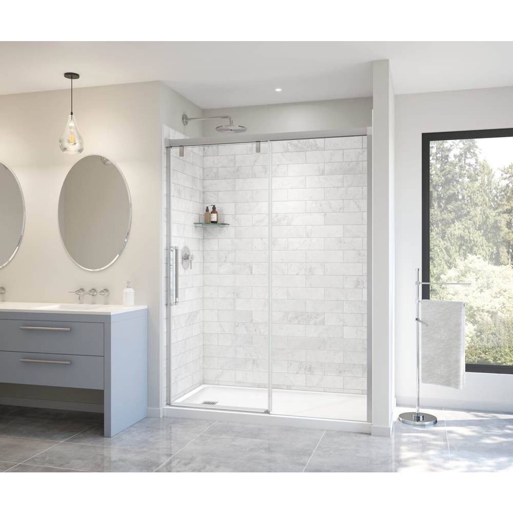 Maax - Uptown 56-59 x 76 in. 8 mm Sliding Shower Door for Alcove Installation with Clear glass in Chrome & White Marble