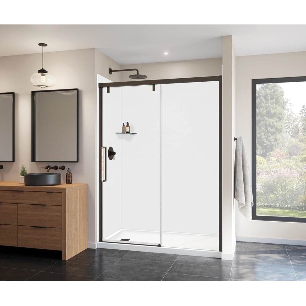Maax - Uptown 56-59 x 76 in. 8 mm Sliding Shower Door for Alcove Installation with Clear glass in Dark Bronze & Beige Marble