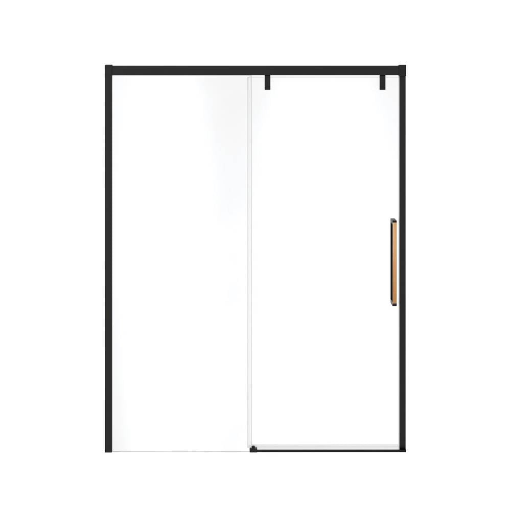 Uptown 56-59 x 76 in. 8 mm Sliding Shower Door for Alcove Installation with Clear glass in Matte Black & Wood