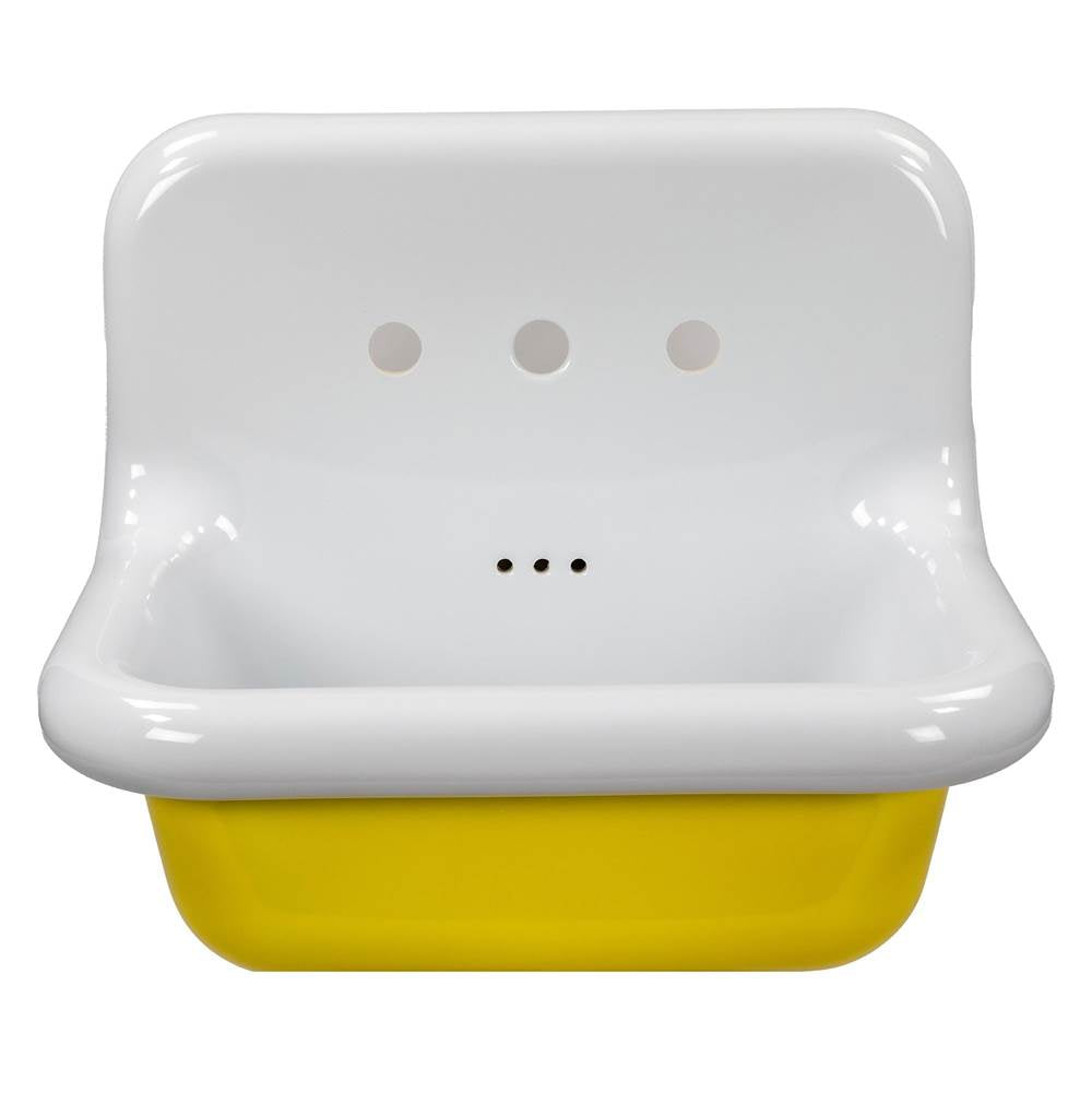 Nantucket Sinks - Fireclay Utility SinkIn White With Yellow Bottom - Porcelain Enamel Glaze White With Yellow Bottom