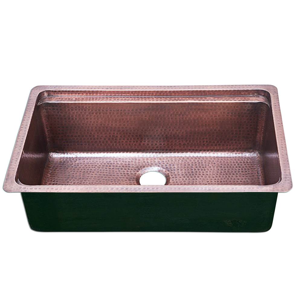 Brightwork Collection Hammered Copperl Large Single Bowl Prep Station Sink. Sink Includes Accacia Cutting Board