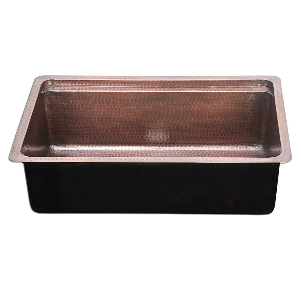 Brightwork Collection Hammered Copperl Large Single Bowl Prep Station Sink. Sink Includes Accacia Cutting Board