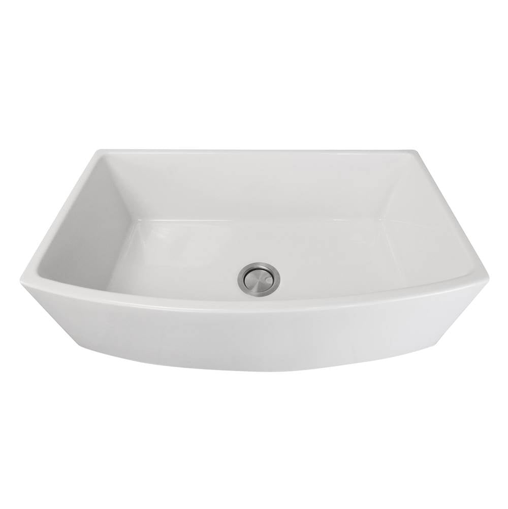 Italian Made Fine Fireclay Curved Apron Farmer Sink Finished In A Concrete Finish, Optional Bottom Grid - Bg-Fc3320Ca