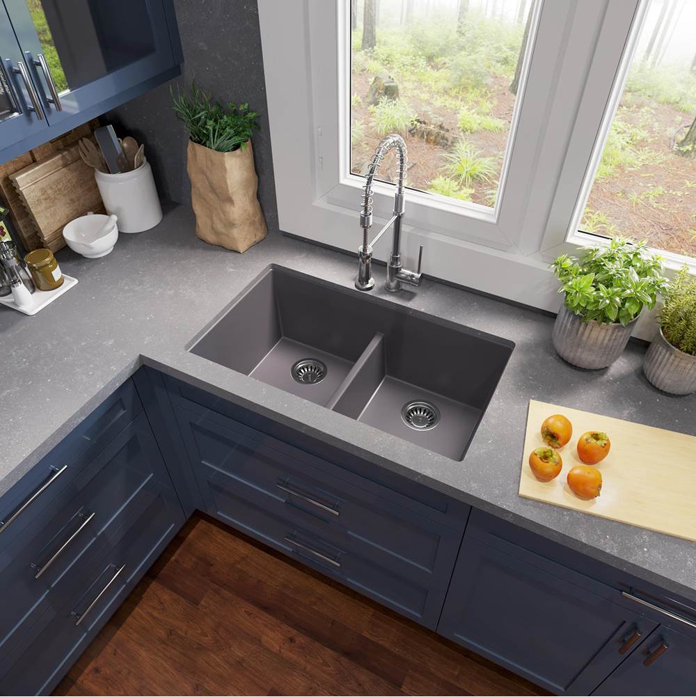 Undermount Double Equal Bowls With Low Divide - Granite Composite Black