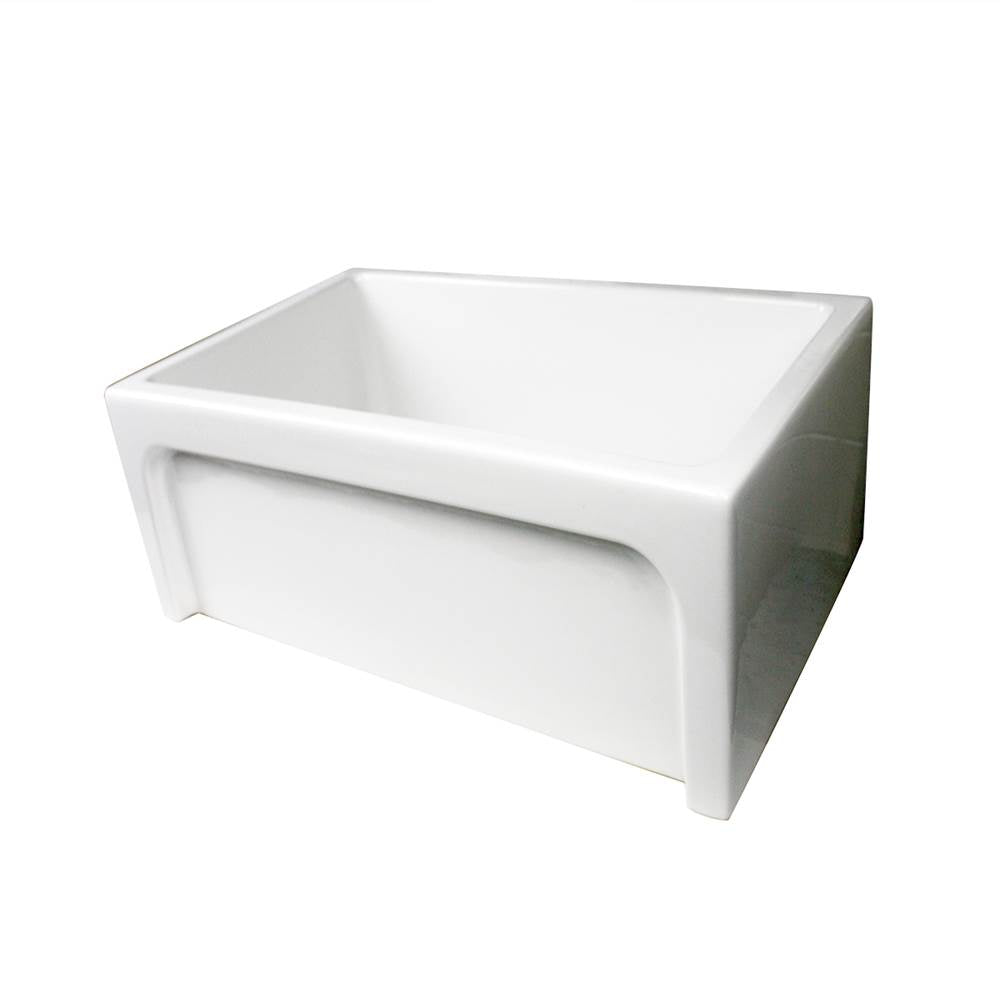 Nantucket Sinks - 24 Inch Fireclay Farmhouse Apron Sink with reversible facades. Plain on one side and arched on the other - Porcelain Enamel Glaze White