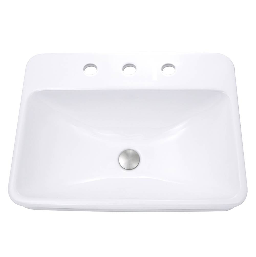 Nantucket Sinks - 23 Inch 3-hole Rectangular Drop-In Ceramic Vanity Sink - Porcelain Enamel Glaze White