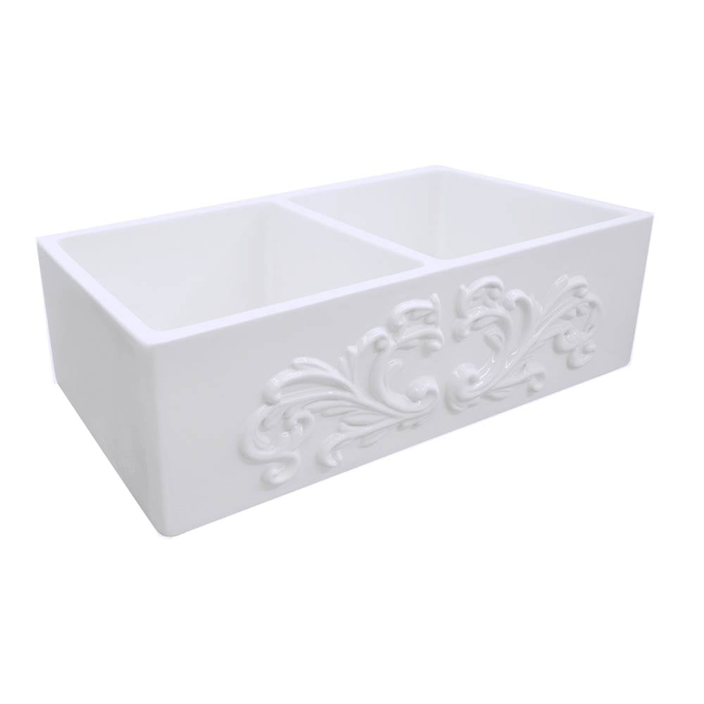 Double Bowl Farmhouse Fireclay Sink with Concrete Finish