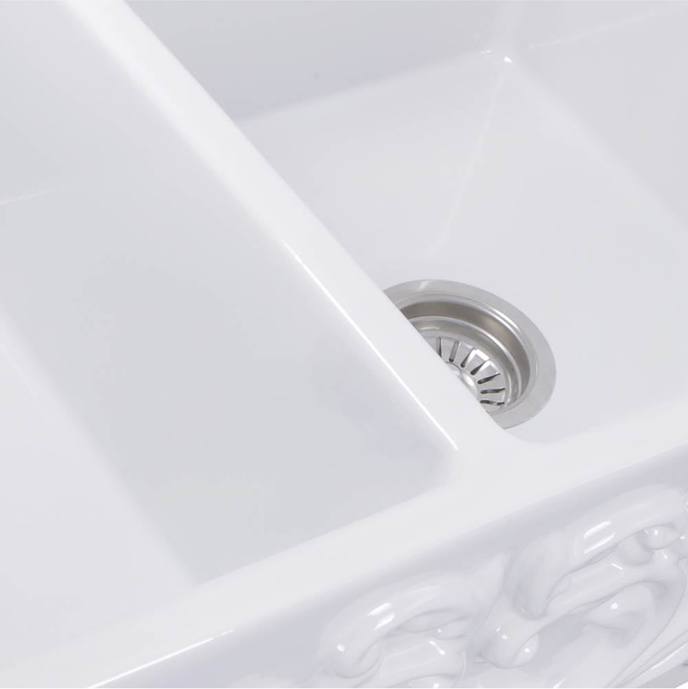 Double Bowl Farmhouse Fireclay Sink with Concrete Finish