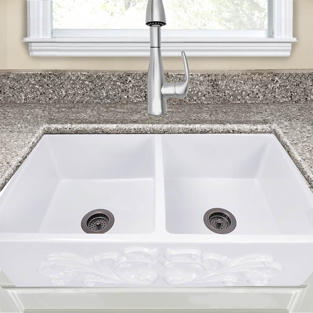 Double Bowl Farmhouse Fireclay Sink with Concrete Finish