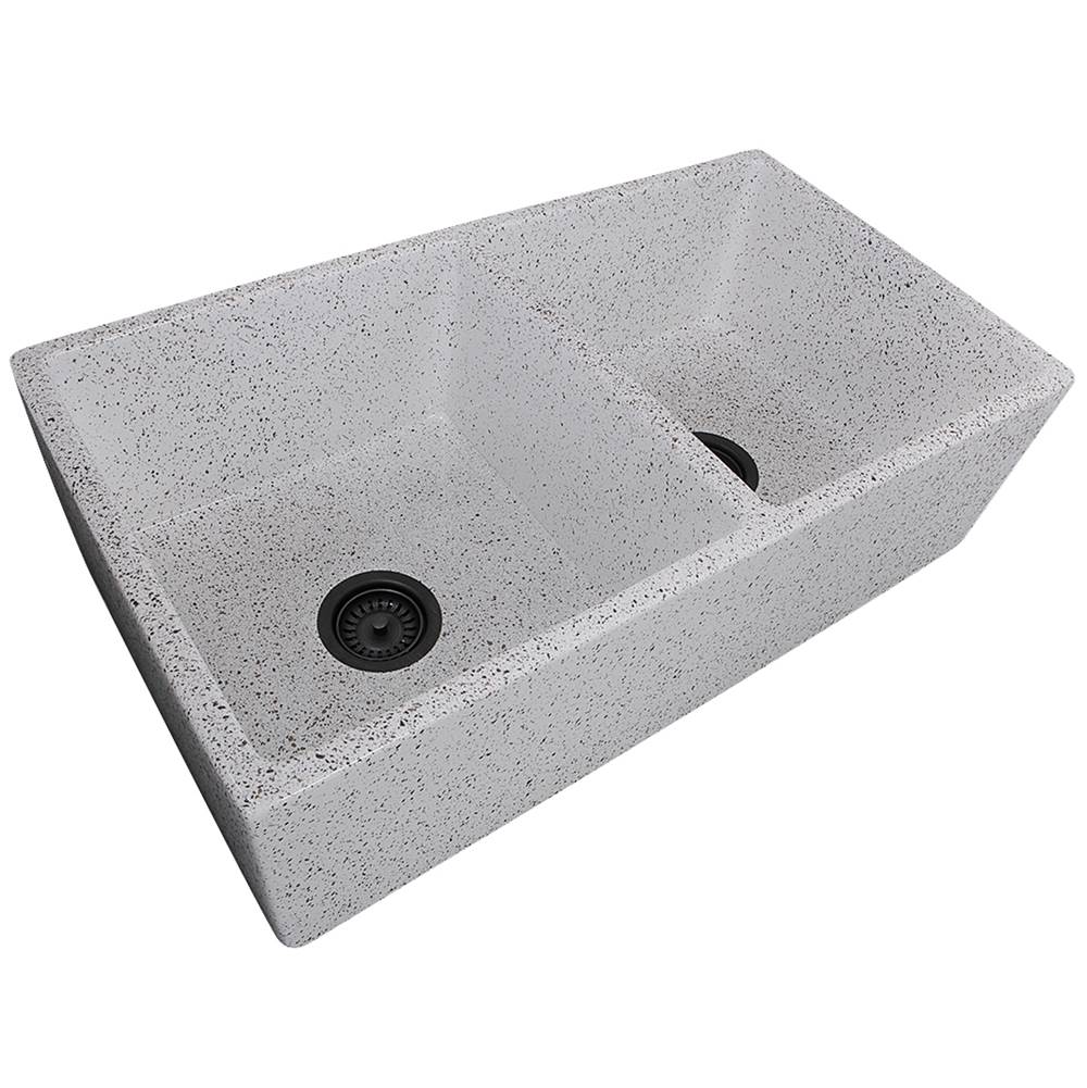 Double Bowl Farmhouse Fireclay Sink with Concrete Finish