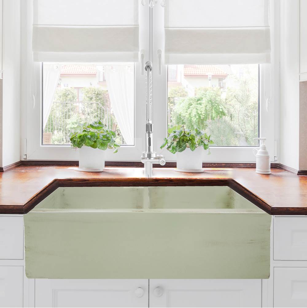 Double Bowl Farmhouse Fireclay Sink with Concrete Finish