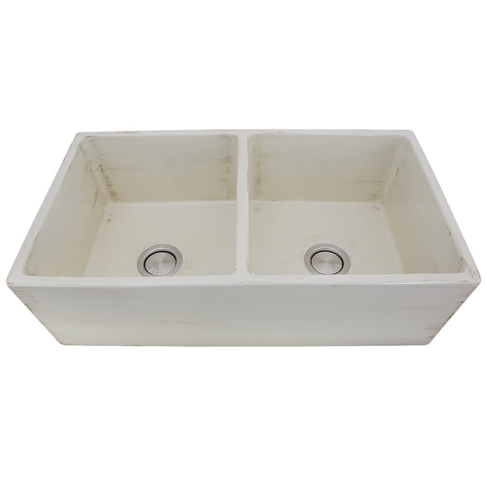 Nantucket Sinks - Double Bowl Farmhouse Fireclay Sink with Shabby Straw Finish - Shabby Straw
