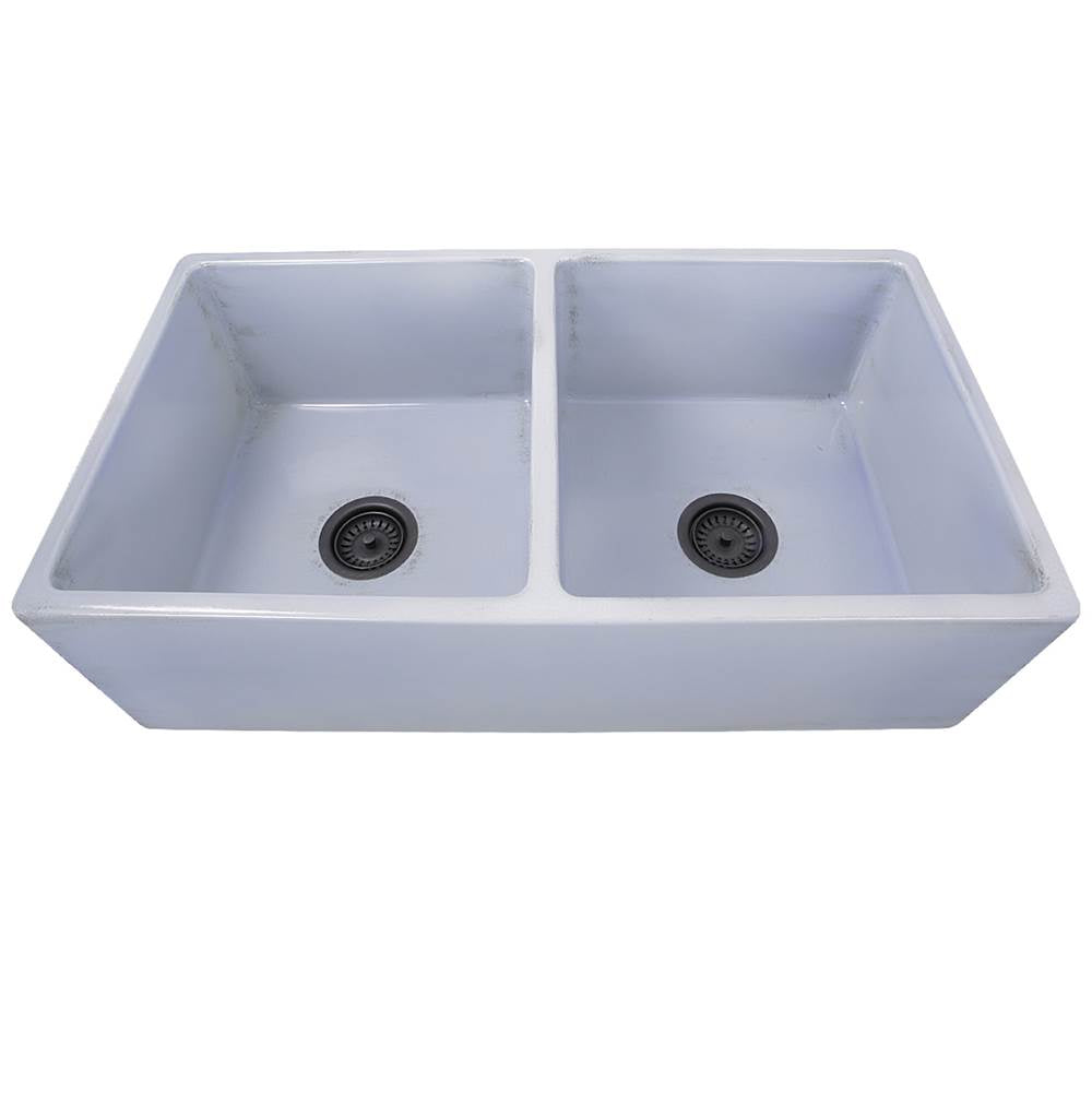 Double Bowl Farmhouse Fireclay Sink with Concrete Finish