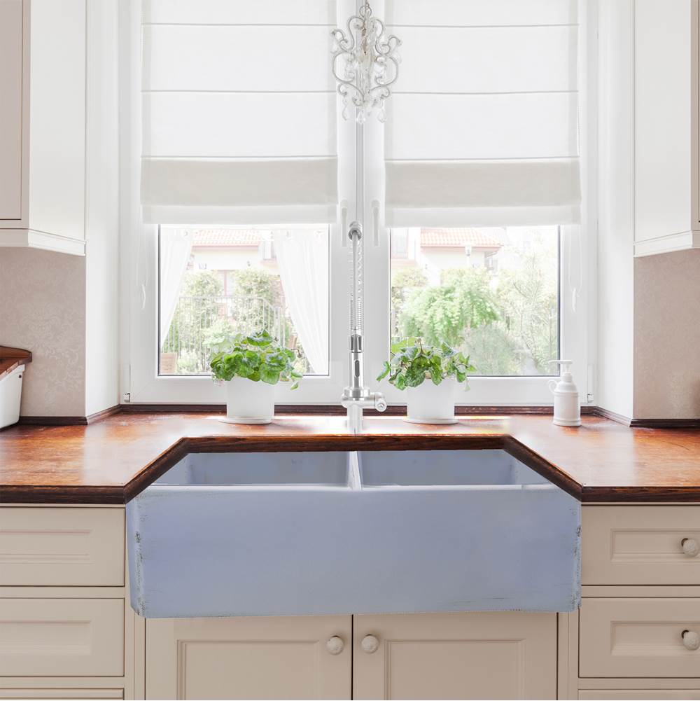 Double Bowl Farmhouse Fireclay Sink with Concrete Finish