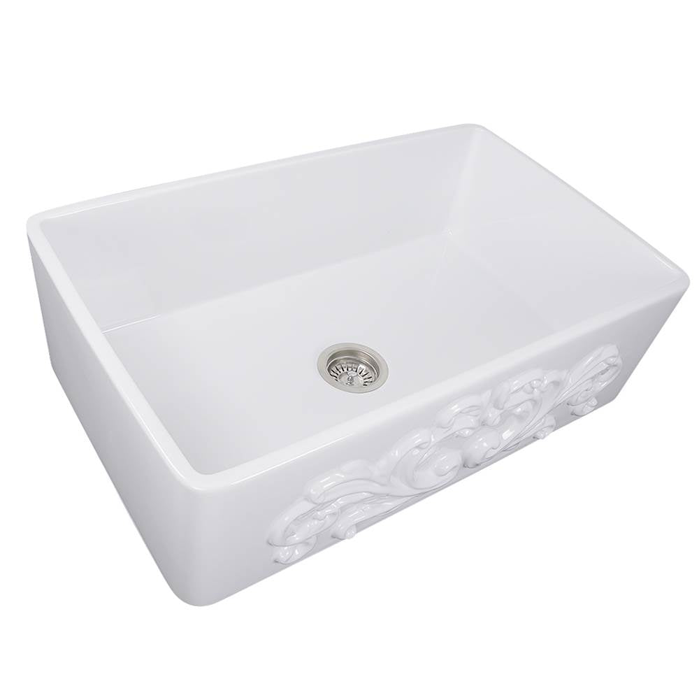 Nantucket Sinks - 33-Inch Farmhouse Fireclay Sink with Filigree Apron - Filigree