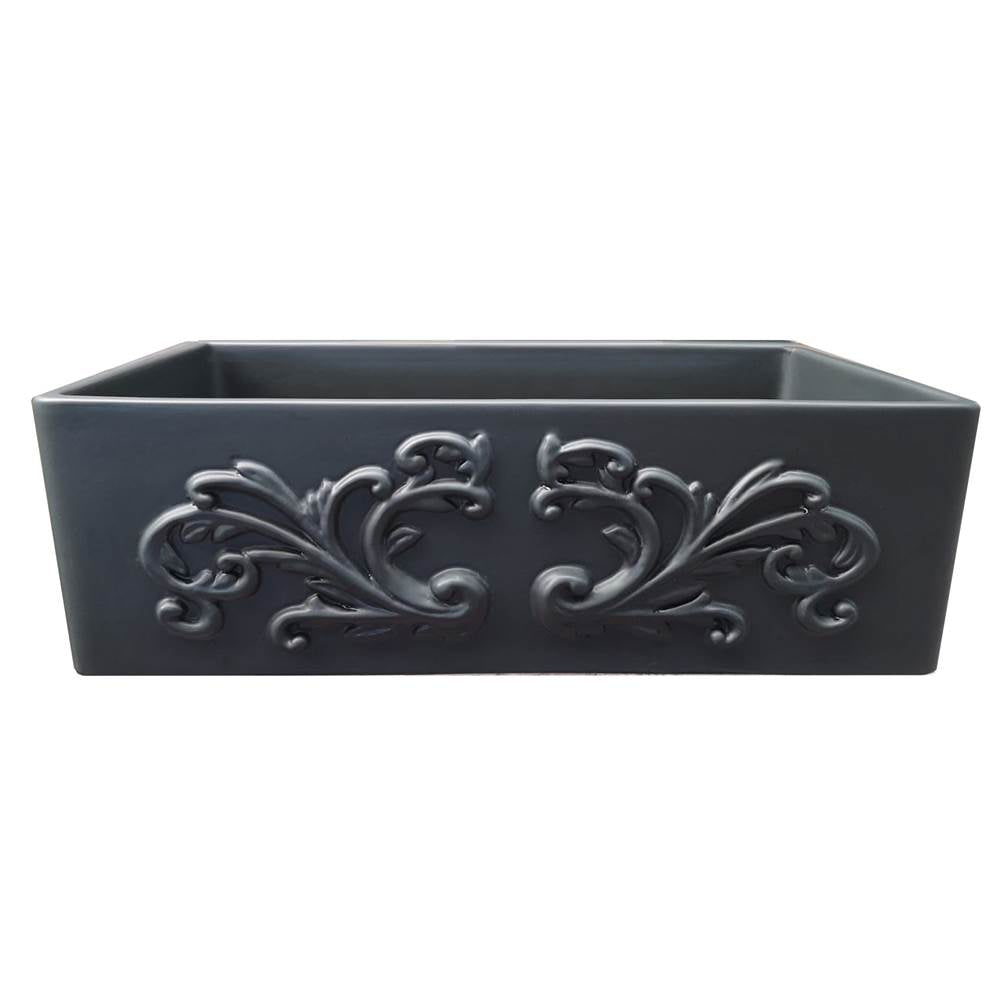 Nantucket Sinks - 33-Inch Farmhouse Fireclay Sink with Filigree Apron - Filigree Matte Black