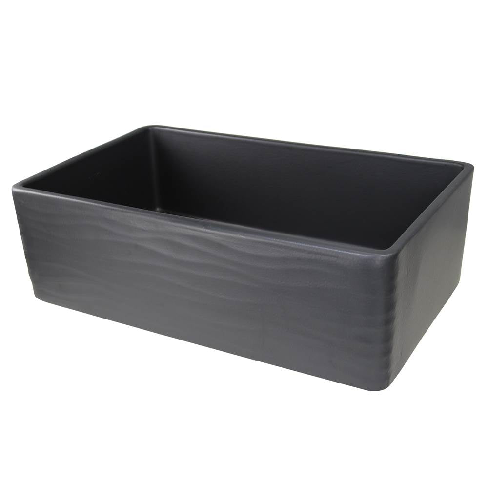 33 Inch Matte Black Farmhouse Fireclay Sink with Waves Apron