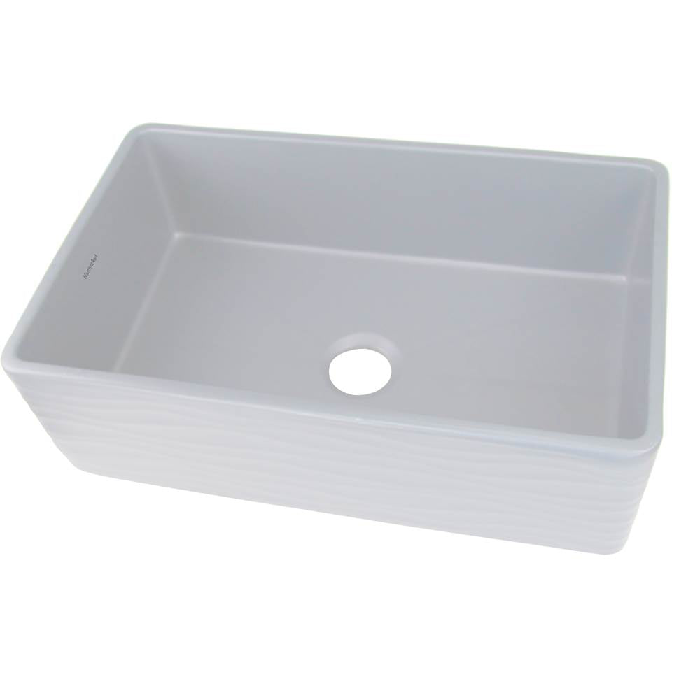 33 Inch Matte Black Farmhouse Fireclay Sink with Waves Apron