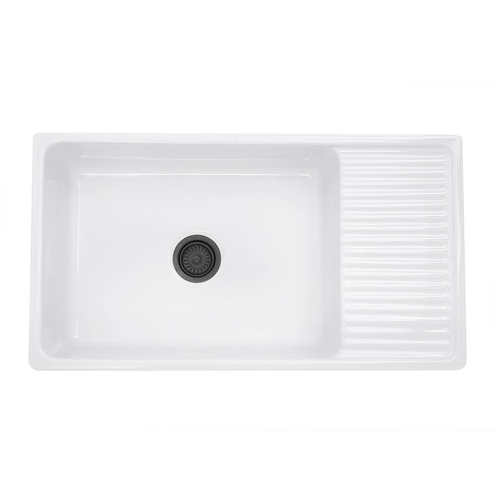 36 Inch Italian Farmhouse Fireclay Sink with Built-In Drainboard