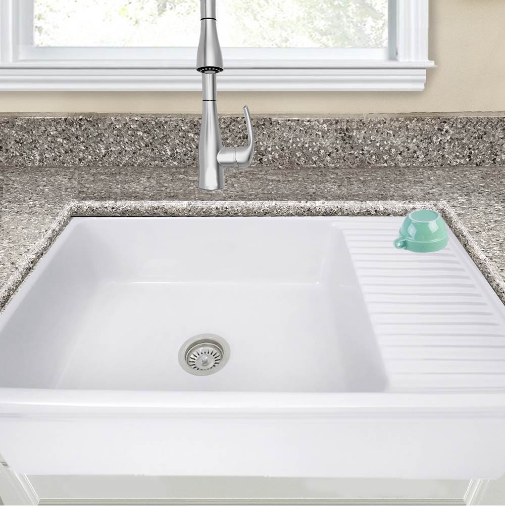 36 Inch Italian Farmhouse Fireclay Sink with Built-In Drainboard