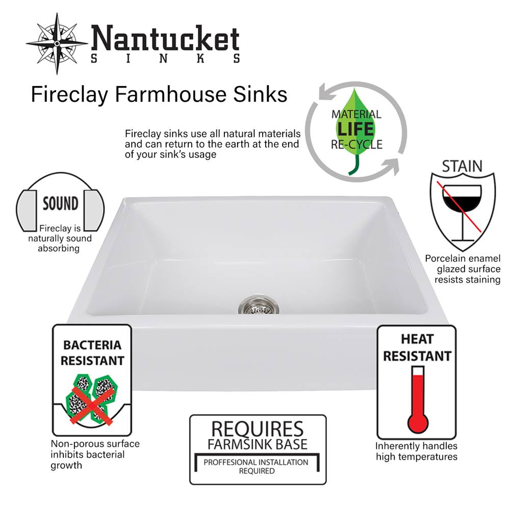 24 Inch Fireclay Farmhouse Apron Sink with reversible facades. Plain on one side and arched on the other