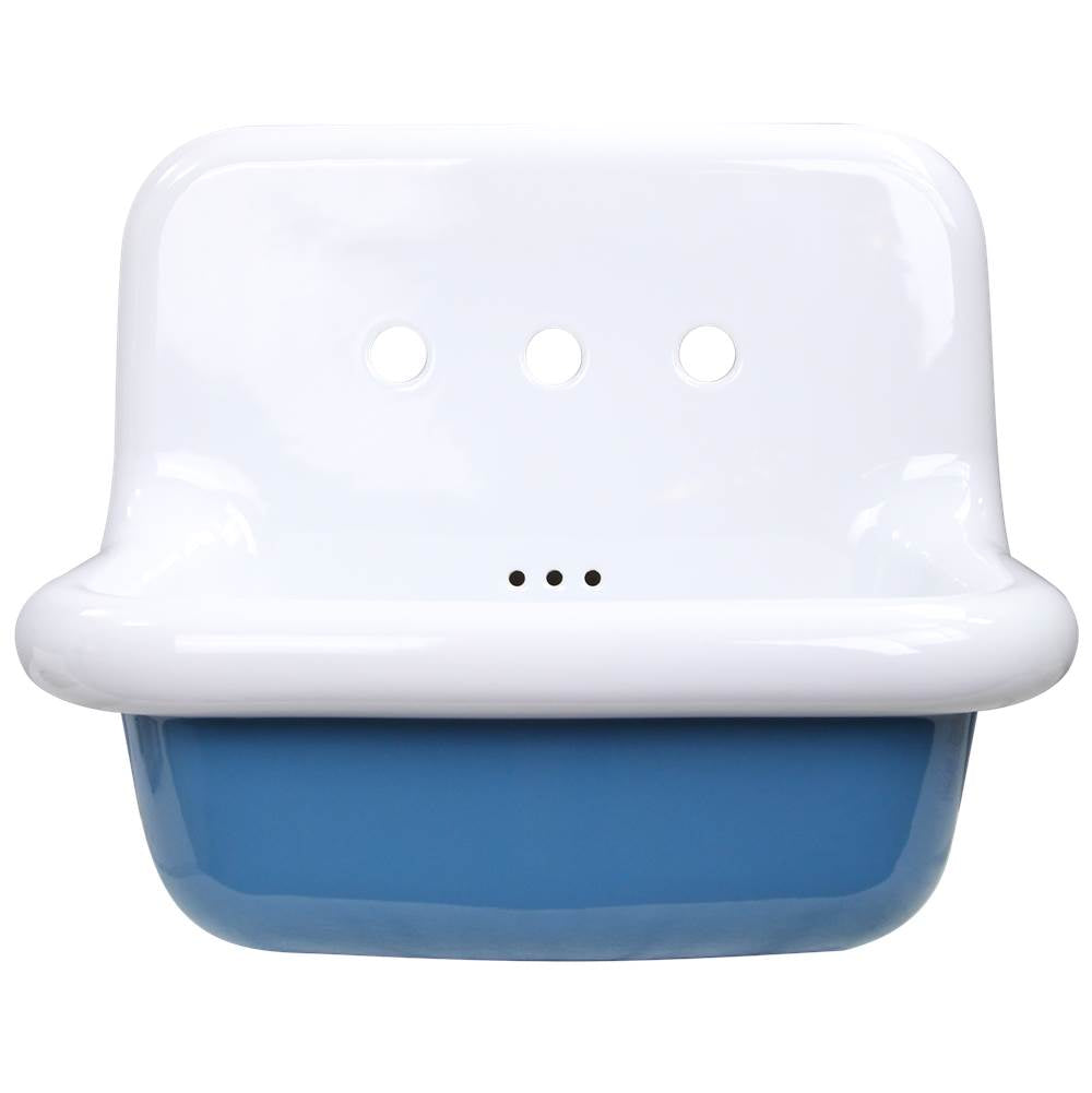 Nantucket Sinks - Fireclay Utility SinkIn White With Blue Bottom - Porcelain Enamel Glaze White With Blue Bottom