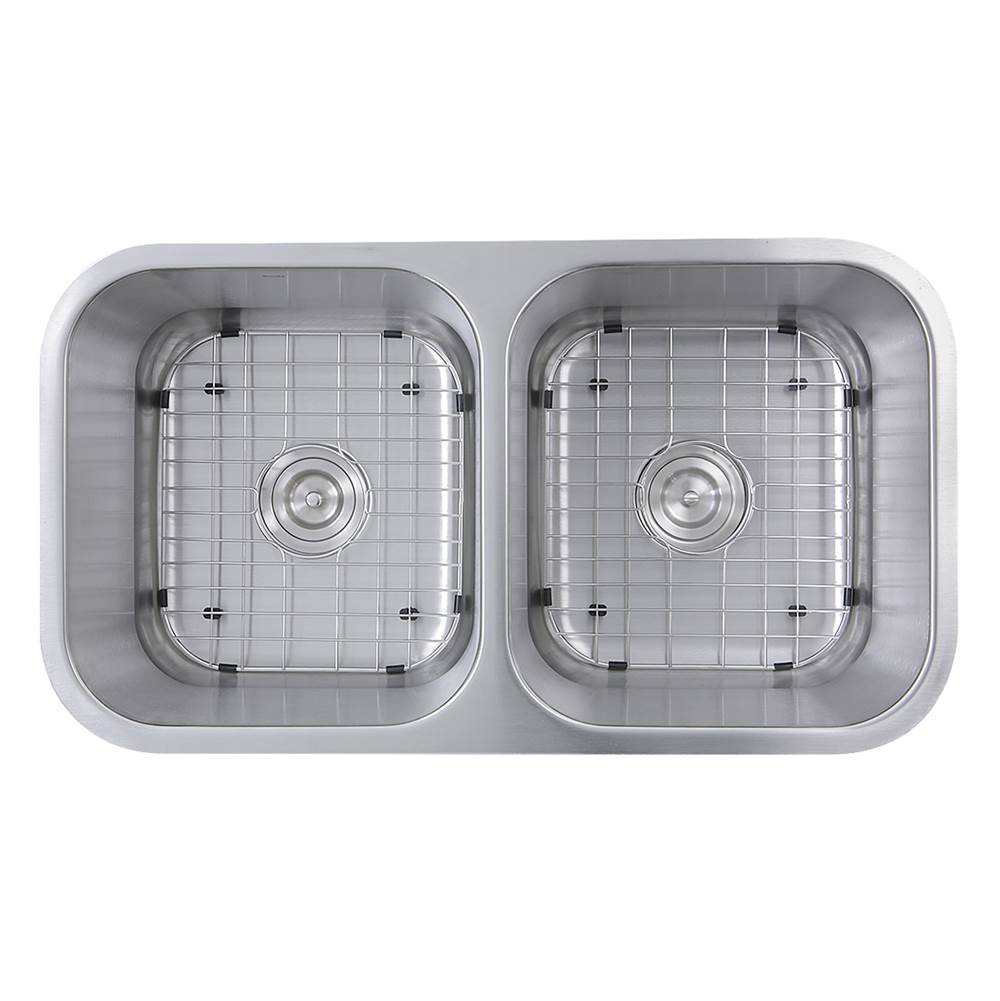Nantucket Sinks - 32.5 Inch Double Bowl Equal Undermount Stainless Steel Kitchen Sink, 16 Gauge - Brushed Satin