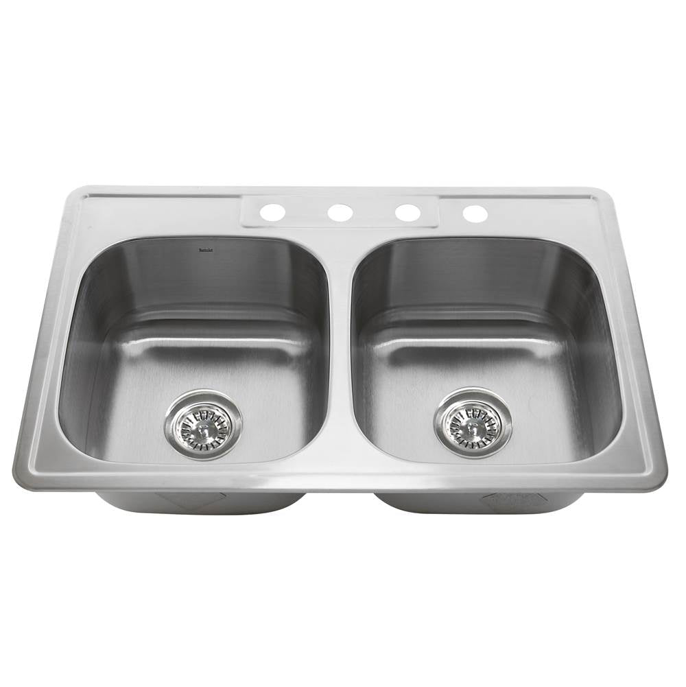 NS3322-DE - 33 Inch Double Bowl Equal Self Rimming Stainless Steel Drop In Kitchen Sink, 18 Gauge