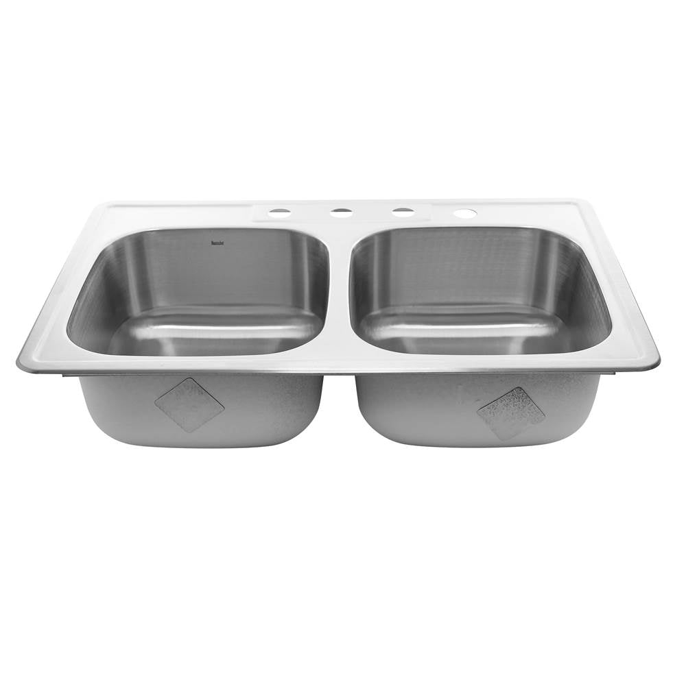 NS3322-DE - 33 Inch Double Bowl Equal Self Rimming Stainless Steel Drop In Kitchen Sink, 18 Gauge