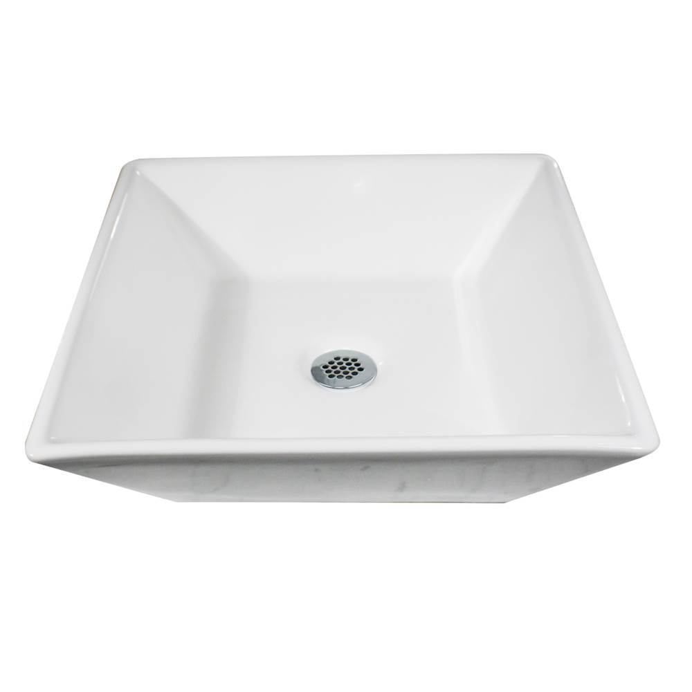 Nantucket Sinks - Square Tapered White Vessel Sink - Porcelain Enamel Glaze White