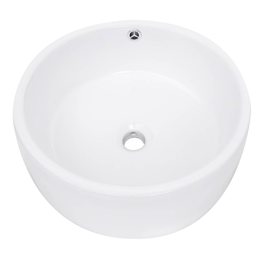 Round White Vessel Sink With Overflow