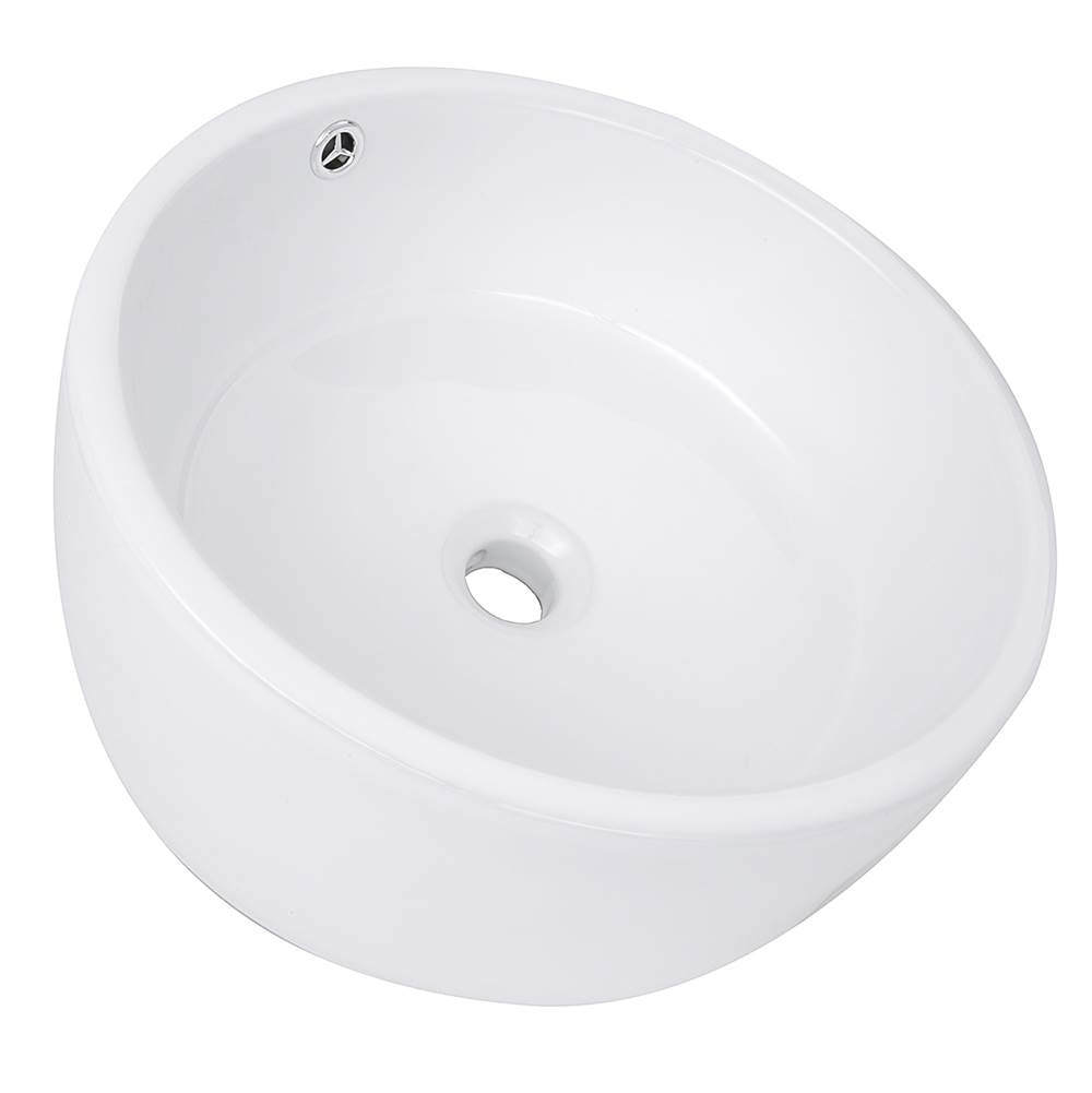 Round White Vessel Sink With Overflow
