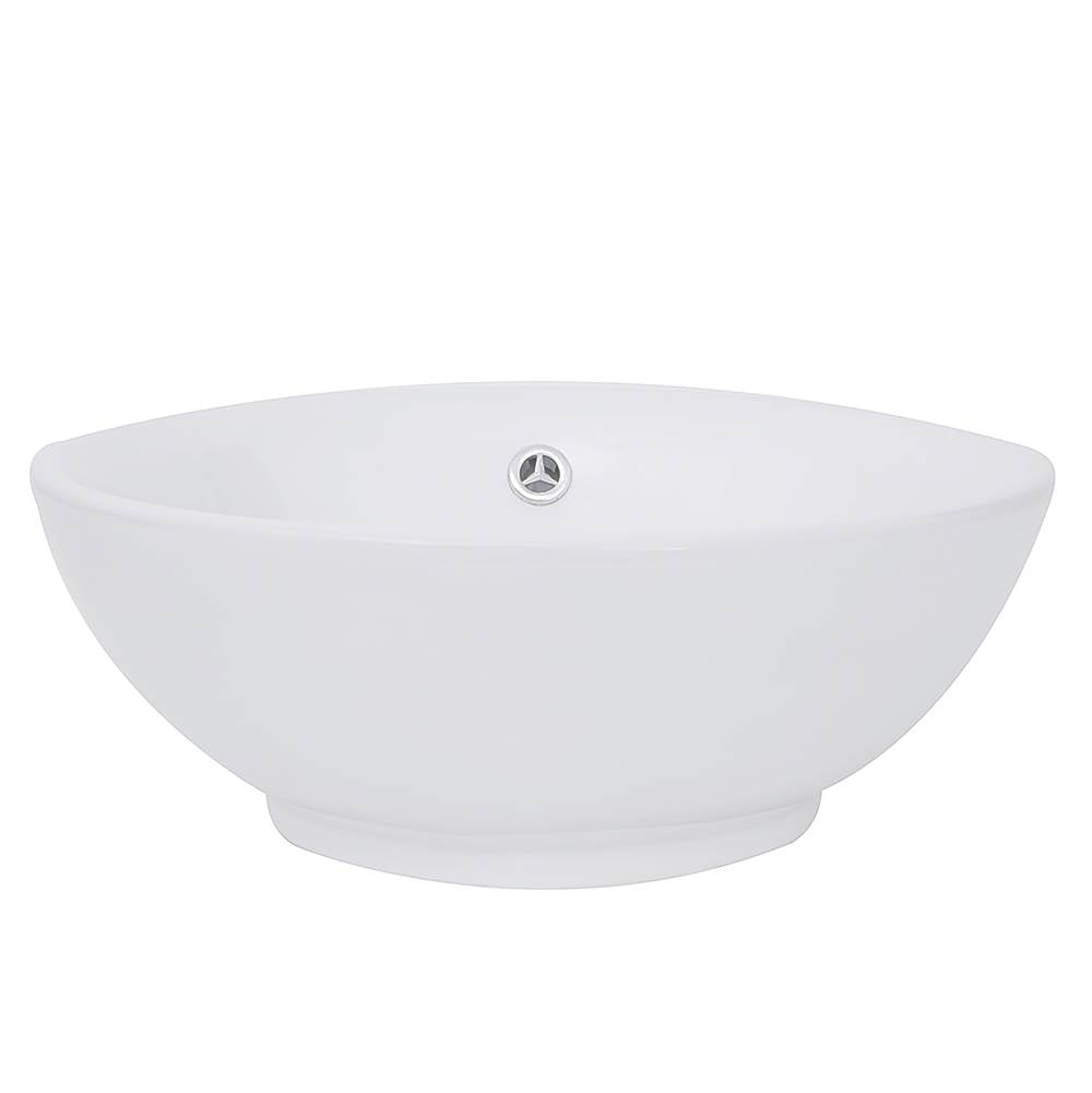 Nantucket Sinks - 17 Inch Round White Vessel Sink With Overflow - Porcelain Enamel Glaze White